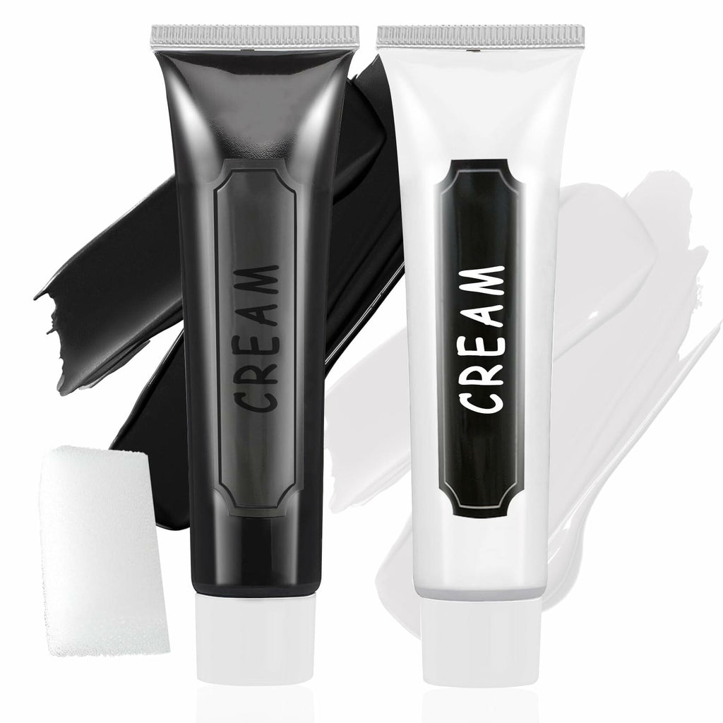 Black White Oil-Based Face Paint Kit with Brushes - Professional Halloween